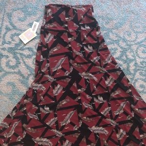 LLR XS burgundy maxi with feathers NWT